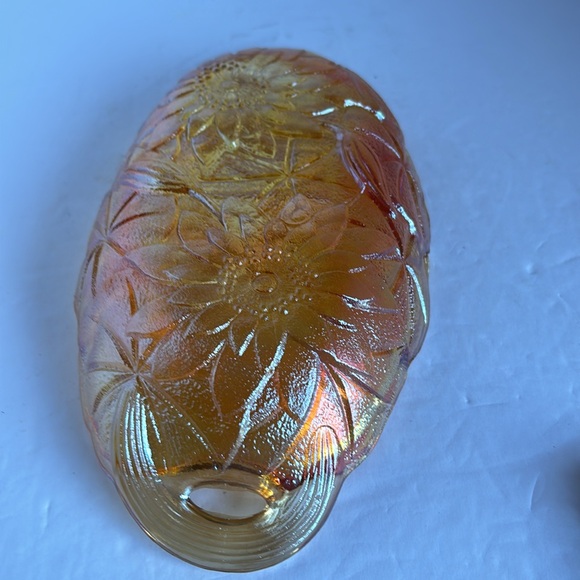 Vintage Iridescent Marigold Amber Carnival Oval Nut/Candy Dish - Picture 4 of 4